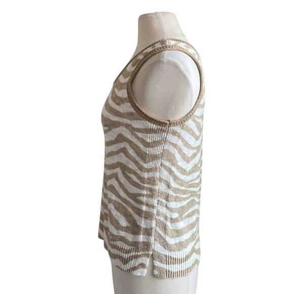 LOU & GREY Zebra Print Tank Womens Sz Small Tan Cream Coastal - Picture 4 of 6